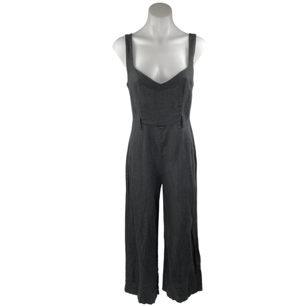 Reformation Womens Black Sleeveless V Neck Cami Tank Wide Leg Jumpsuit Size 4